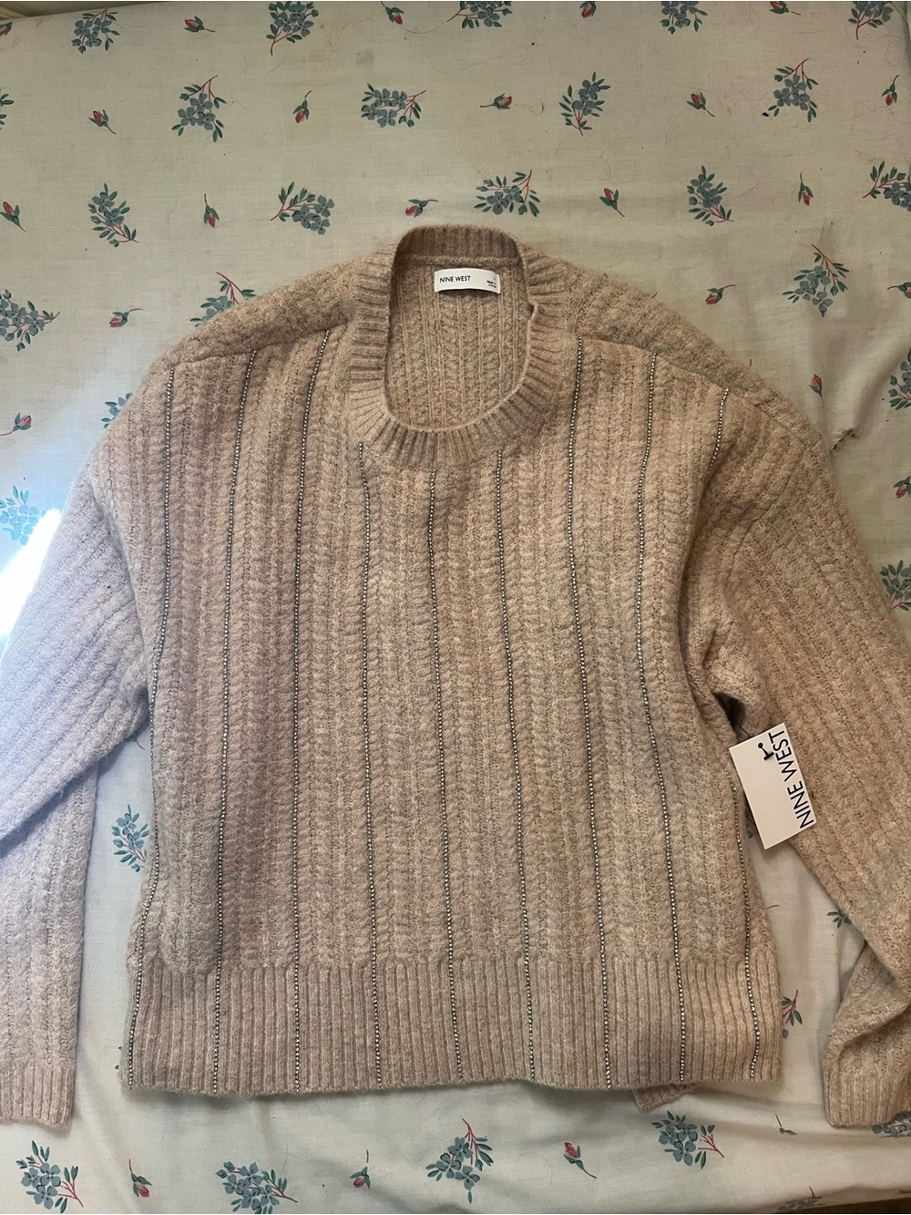 Nine West Women's Beige Crewneck Knit Sweater NWT